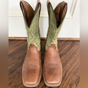 ARIAT Men’s Square Toe Western Cowboy Boots Brown Green - size 9